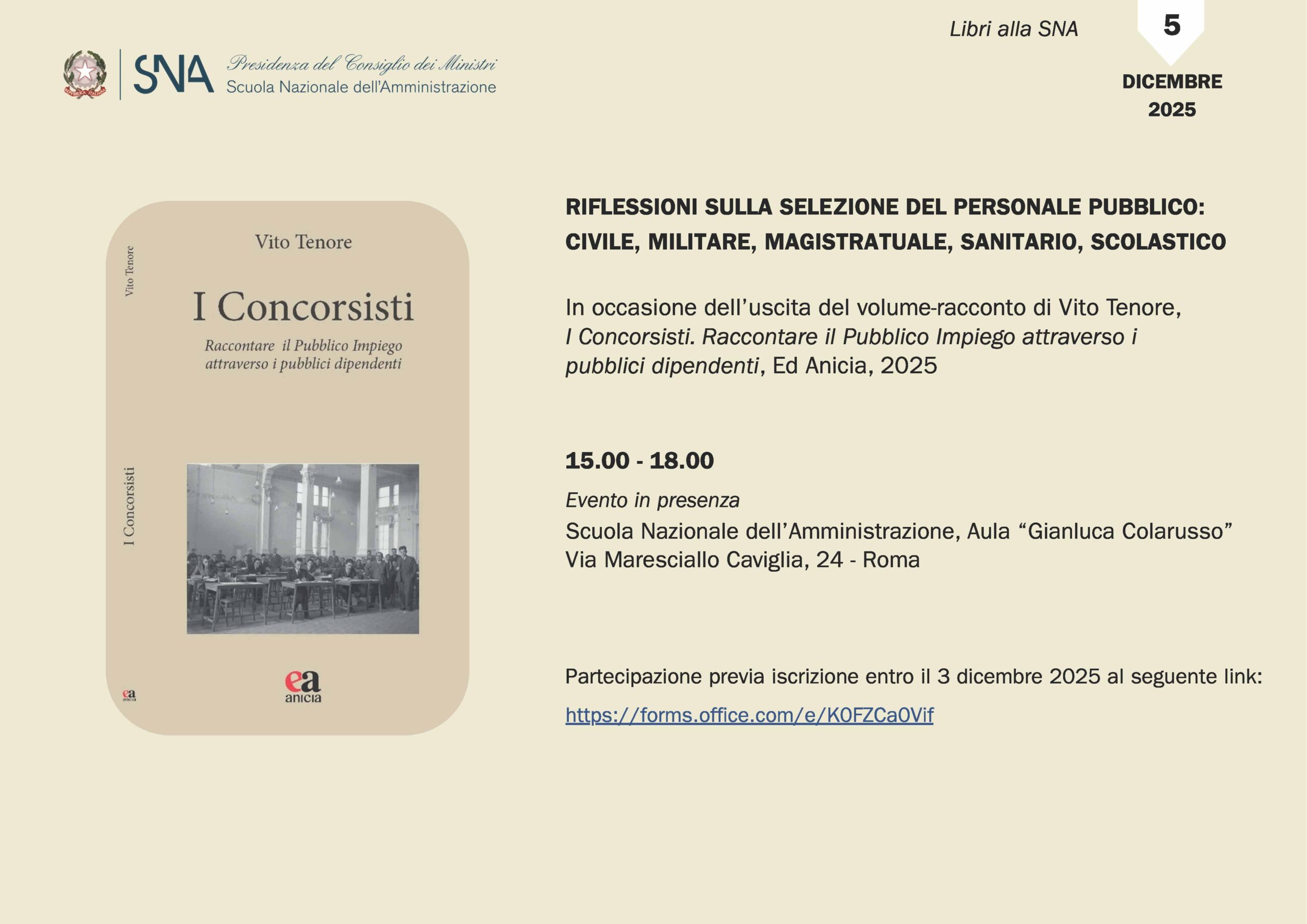 Presentazione del volume “I Concorsisti” di Vito Tenore. Riflessioni sulla selezione del personale pubblico